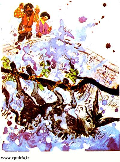 الاغ بیچاره، دستوپابسته به میان رودخانه افتاد و آب آن را با خود برد. بیچاره الاغ!